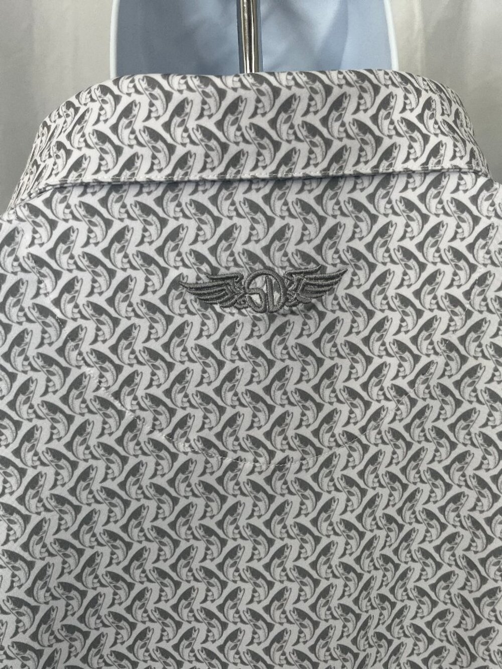 🎣 Straight Down Men’s XXL Gray White Trout Fish Performance Golf Polo Shirt ⛳
